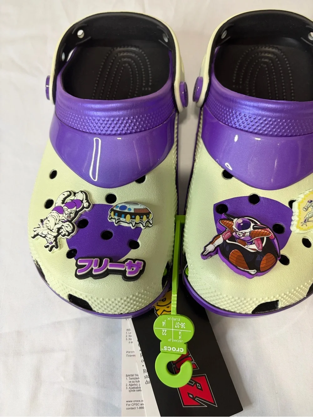 CROCS Kids Clogs in Purple and Light Green Dragonball Z J4 Jibbitz